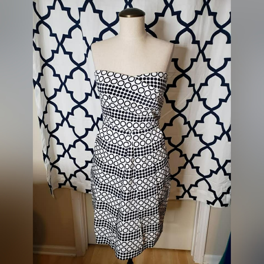 Navy Strapless Polka Dot Dress From The Limited